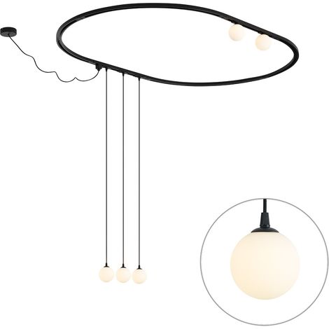 QAZQA Modern Oval Track Lighting System Black with 3 Pendant
