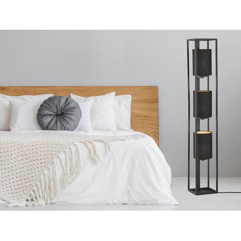 LED Stehlampe 3-flammig Schwarz Stoffschirme innen Gold, Höhe 130cm (1/5)