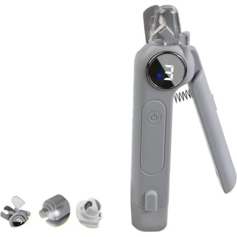 Coupe-ongles et lime électrique 2 en 1 avec lumière LED - Soin des animaux sûr et facile, compatible avec de nombreux animaux - Gris (1/5)