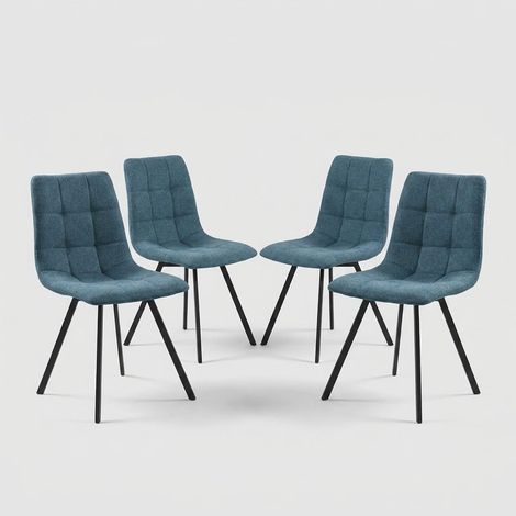 Juego de 4 sillas de comedor tapizadas en tela con patas de acero Jane - Azul Marino (1/5)