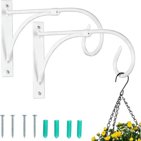 2 Pièces Support Panier Suspendu Blanc, Crochets Suspension Murale, Plantes Suspendues, Jardin, Extérieur pour Pots Fleurs Lanternes Mangeoires (1/5)