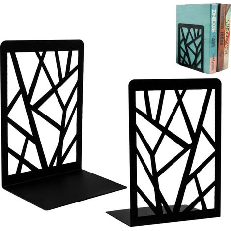 2 Cale Livre en métal Serre-Livres en métal Serre-Livres, Serre-Livres de Bureau, Serre-Livres pour la Maison, l'école ou Le Bureau Étagères de bibliothèque (1/4)