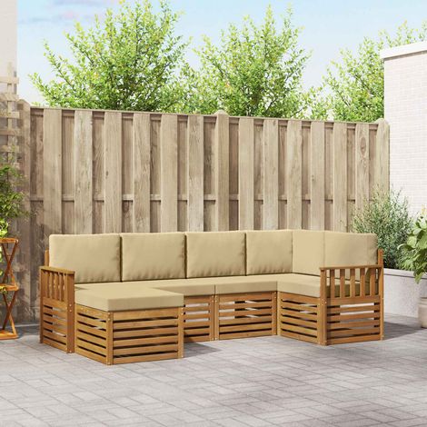 Ecksofa Set mit Kissen 6 pcs Natur und Beige Massivholz Akazie