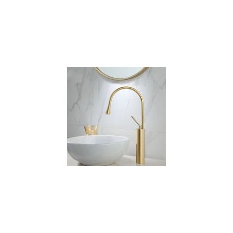 Robinet de lavabo cascade en laiton – Finition or brossé – Eau chaude et froide – Installation rapide – Bobine céramique qualité alimentaire