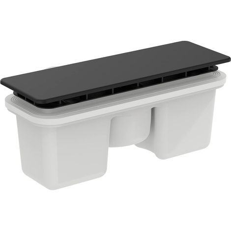1 Ensemble bonde,cache-bonde rectangulaire,fini noir mat,réceptacle amovible,pour receveur de douche