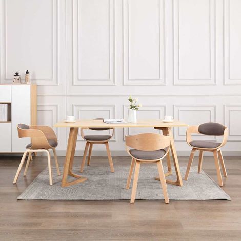 vidaXL Chaises à manger lot de 4 bois courbé et tissu taupe (1/5)