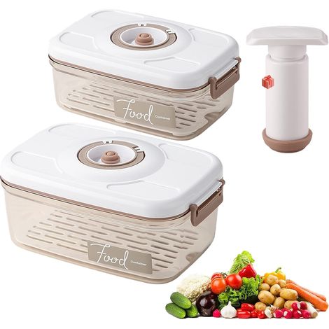 Lot de 2 boîtes de conservation sous vide avec cadran de date et panier égouttoir, récipients alimentaires hermétiques, compatibles micro-ondes, sans BPA (1/5)