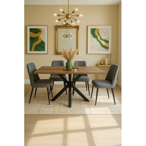 Mesa para comedor rectangular fija Md-Stacy acabado roble/negro, 140cm(ancho) 75cm(altura) 80cm(fondo). (1/4)