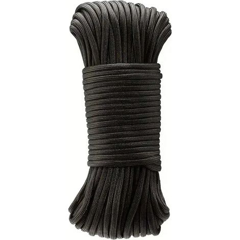 Corde en nylon tressée pour tente outdoor, lanière 47 pouces, 4 mm, noyau à 7 brins, idéale pour bracelet DIY, noire (1/4)