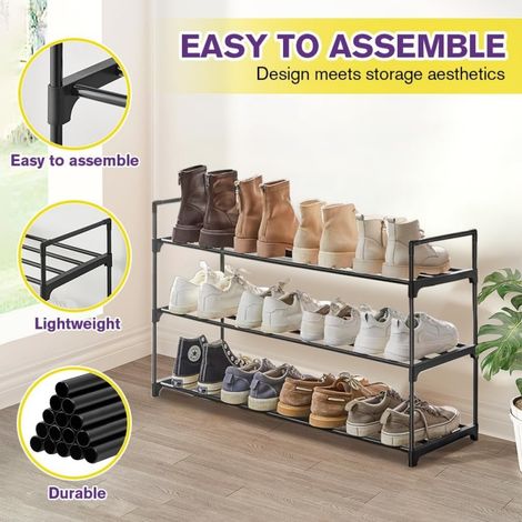 3-Tier Extendable Black Metal Shoe Rack for Entrance (1/5)