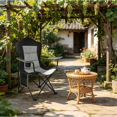Chaise de camping pliante en tissu Oxford avec porte-gobelet et dossier haut – 62 × 84 × 110 cm (1/5)
