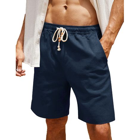 Short en coton et lin pour homme, cordon de serrage, poches spacieuses, pantacourt décontracté (1/3)
