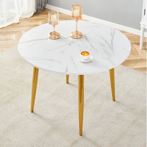 Tavolo da pranzo rotondo allungabile ovale 107-137 cm, MDF e metallo, bianco (1/5)
