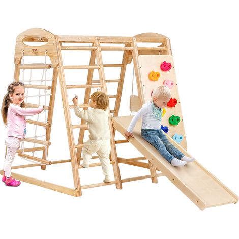 VEVOR Dschungel-Spielplatz für drinnen, 7-in-1-Spielbereich, 109 x 120 x 119,5 cm, Leiter, Seil, Schaukel, Kletterstangen, Rutsche, Eschenholz (1/2)