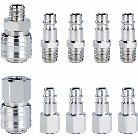 Kit de raccords rapides pour tuyau de compresseur d'air 1/4" BSP mâle et femelle (10 pièces)