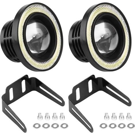 Rond Feux LED Antibrouillard, 3in LED Voiture Ange Yeux Rond Antibrouillard Haute Luminosité IP65 étanche DC 12 V Universel Blanc éclairage Super Lumineux (1/5)