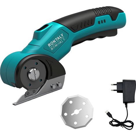 Corte de cartón, tijeras eléctricas recargables, cortador eléctrico, motores mejorados de 4V, 2 cuchillas, cierre de seguridad y luces LED para cortes fuertes y grandes de cartón, plástico y cuero (1/5)