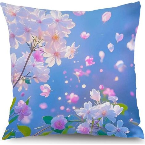 Taie d'oreiller plantes fleurs, décoration intérieure moderne,45×45cm (1/5)