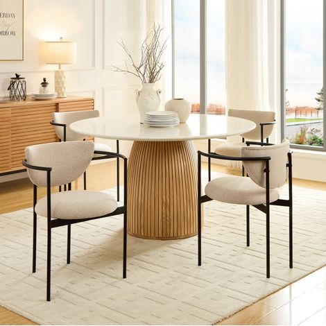 Set di 2 sedie da pranzo scandinave rivestite in tessuto con braccioli e metallo (1/5)