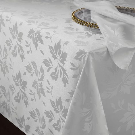 Grande Nappe Blanche Rectangulaire 150x350cm, Jacquard Floral,Imperméable et Anti-Taches, Idéale pour Tables de Mariage, Réunions Familiales et Banquets,Restaurant,Noel (1/5)