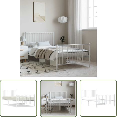The Living Store Bettgestell mit Kopf- und Fußteil Metall Weiß 100x200 cm - Bettestel - Doppelbett - Metallbett - Weißes Bett - Boxspringbetten (1/5)