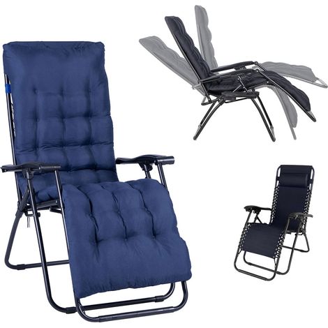 Sedia Poltrona Giardino Con Cuscino Gravita Zero Pieghevole Acciaio Oxford Blu (1/8)
