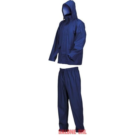Completo impermeabile lluvia giacca e pantalone pu/pvc/poliestere blu - Salone
