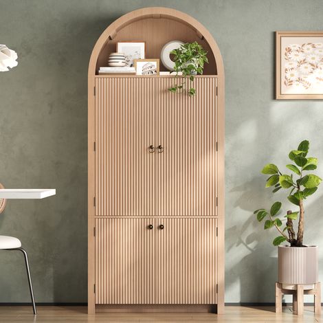 Buffet haut 80x40x180 cm-partie haute ouverte cintrée-3 étagères-2 rangements de porte Meuble de cuisineantibasculement-MDF-Bois (1/5)