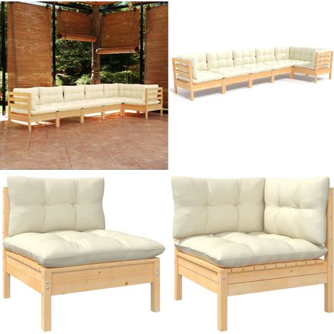 6-tlg. Garten-Lounge-Set mit Creme Kissen Kiefernholz - Garten Lounge Set - Kiefernholz Möbel - Outdoor Möbel - Loungemöbel - Gartenmöbel - Home & Living (1/5)