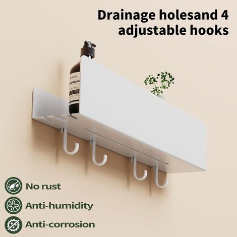 Étagère de douche sans perçage, à coller au lieu de percer, étagère de salle de bain, en acier inoxydable, à suspendre, avec crochets de suspension, support de shampoing, 40 cm (1/5)