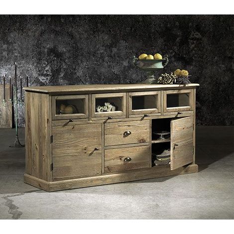 Credenza in Pino Vecchio 2 Cassetti 4 Vetrate 2 Ante Guarnieri Origano
