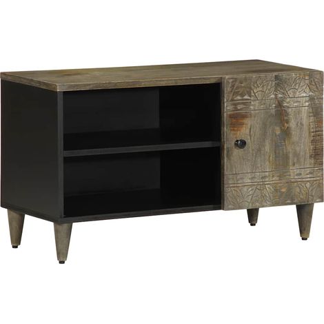 Mobile TV pratico con ampio spazio di archiviazione 80 x 31,5 x 46 cm stile contemporaneo legno di mango grigio chiaro 020057748