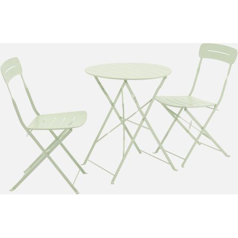 Set de jardín bistró plegable de mesa redonda de acero con 2 sillas