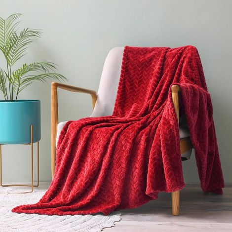 Couverture en Flanelle Super Douce, en Microfibre de Haute Gualité, rouge 127 x 178cm, Confortable et Chaude, Convient à Toutes Les Saisons (1/5)
