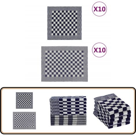 Ensemble de serviettes 20 pcs bleu et blanc coton - Lot De Serviettes - Serviettes De Cuisine - Serviettes De Bain - Torchons - Coton (1/5)