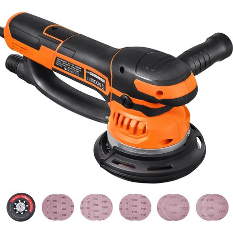 Ponceuse orbitale aléatoire 6 pouces avec 10 papiers de verre, 850W, 7400PRM, vitesse variable pour le travail du bois (1/5)