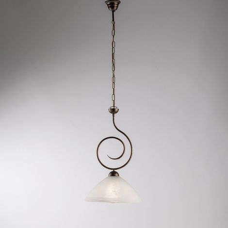 Goldbrauner Eisenkronleuchter ein Licht Weißer Glaslampenschirm 32x h53 cm