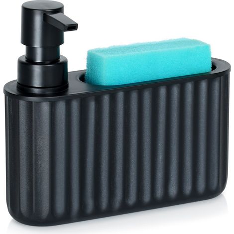 Spülmittelspender mit Schwammhalter, schwarz, 400 ml - AquaForge (1/5)