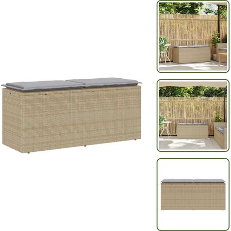 vidaXL Banc de jardin avec coussin beige 110x40x44 cm résine tressée
