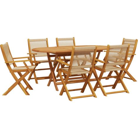 Maison Exclusive - Set Pranzo da Giardino 7 pz Beige Polipropilene/ Legno Massello