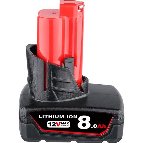 Pdstation – Batterie lithium-ion 12V 8.0Ah – Remplacement Milwaukee M12 – Compatible avec 48-11-2401/2402/2411/2430 – Système de protection intégré - M12B6