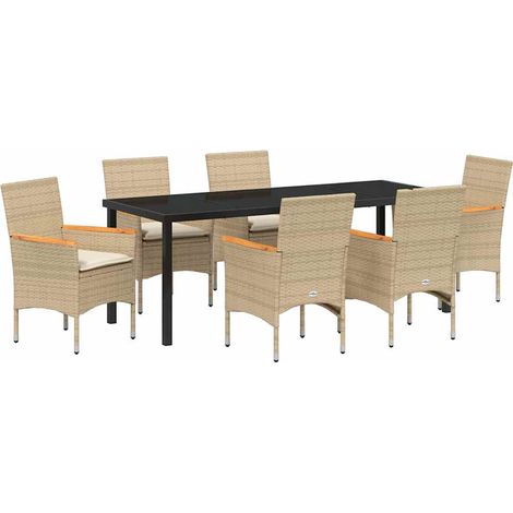 Maison Exclusive - Set da Pranzo per Giardino con cuscino 7 pcs Beige polyrattan