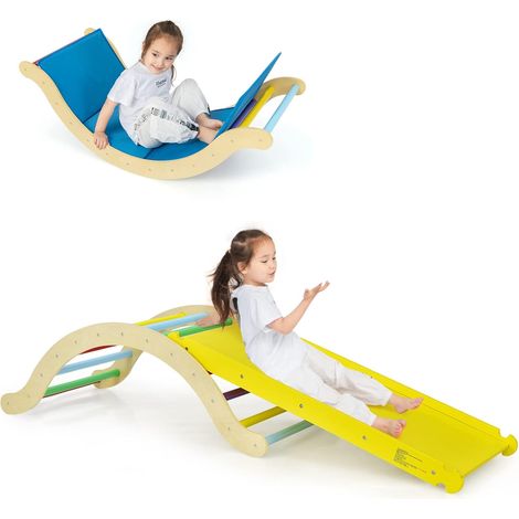 COSTWAY 3 en 1 Escalada de Arco para Niños con Cojín, Triángulo Rampa Reversible para Escalar y Deslizarse, Escalera Abovedada Versátil para Niños para Uso Interno, Carga 60 kg (Multicolor) (1/5)