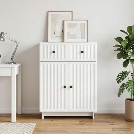 Buffet blanc brillant, 1 tiroir et 2 portes, bois d’ingénierie, 66 x 34,5 x 90 cm - PANGIVO (1/5)