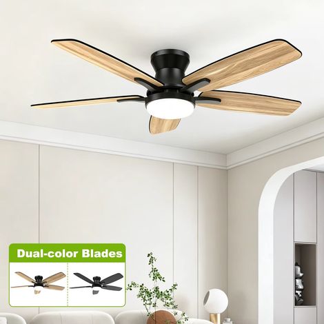Ventilateur de plafond encastré 106 cm avec lumière LED, 3 températures de couleur, 6 vitesses, télécommande, pales réversibles, silencieux (1/5)