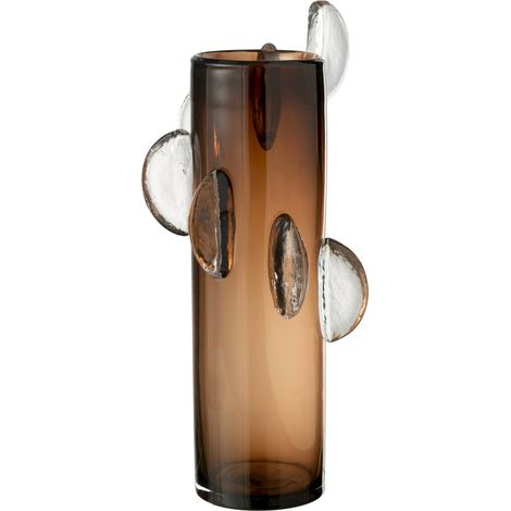 Vase cylindrique en verre marron décoratif - marron ambré et transparent (1/3)