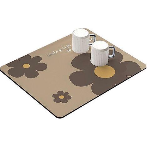 Tapis égouttoir de cuisine 30 x 40 cm, ultra-absorbant, motif café/fleurs clairs (1/2)