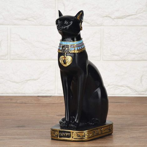 Statue Chat Égyptien Noir 28cm, Décoration Intérieure & Jardin, Cadeau Artisanat, Figurine Maison Bureau, Ornament Décor M (1/5)