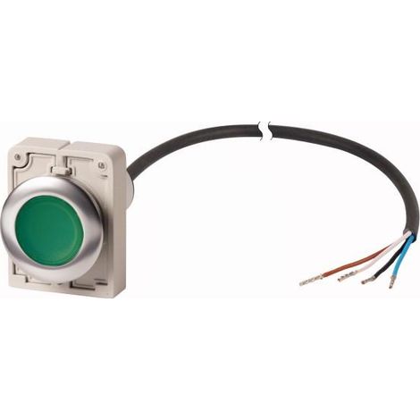 Bouton-poussoir lumineux RMQ Compact Flat à accrochage 1 N/O vert 24 V AC/DC cable (noire) ext EATON C30C-FDRL-G-K10-24-P65