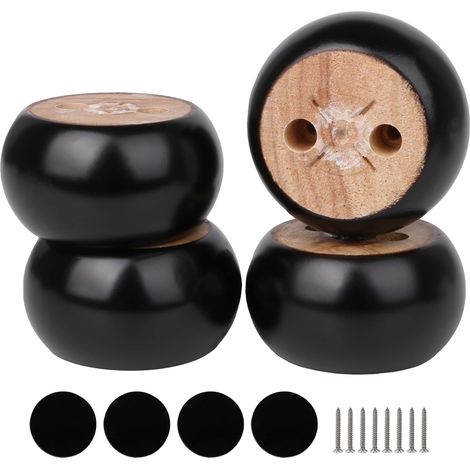 Lot de 4 pieds de canapé ronds en bois noir 40 x 70 mm avec patins de pieds